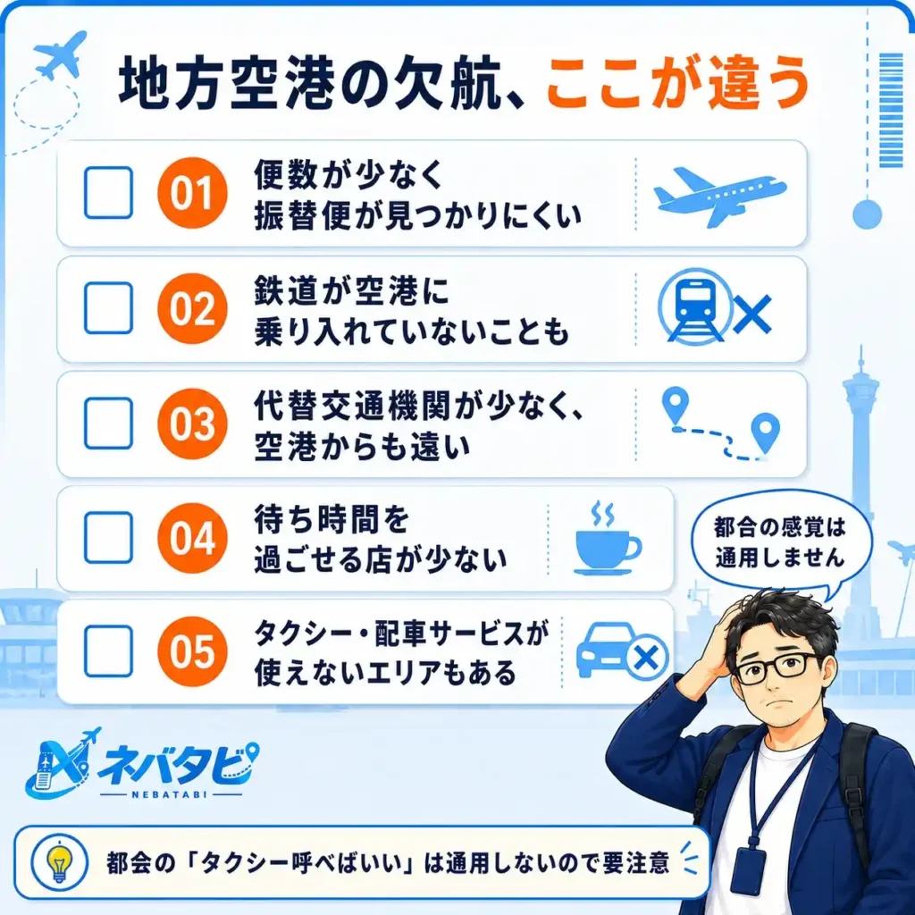 地方空港からの欠航が都市部より厳しくなりやすい5つの理由チェックリスト